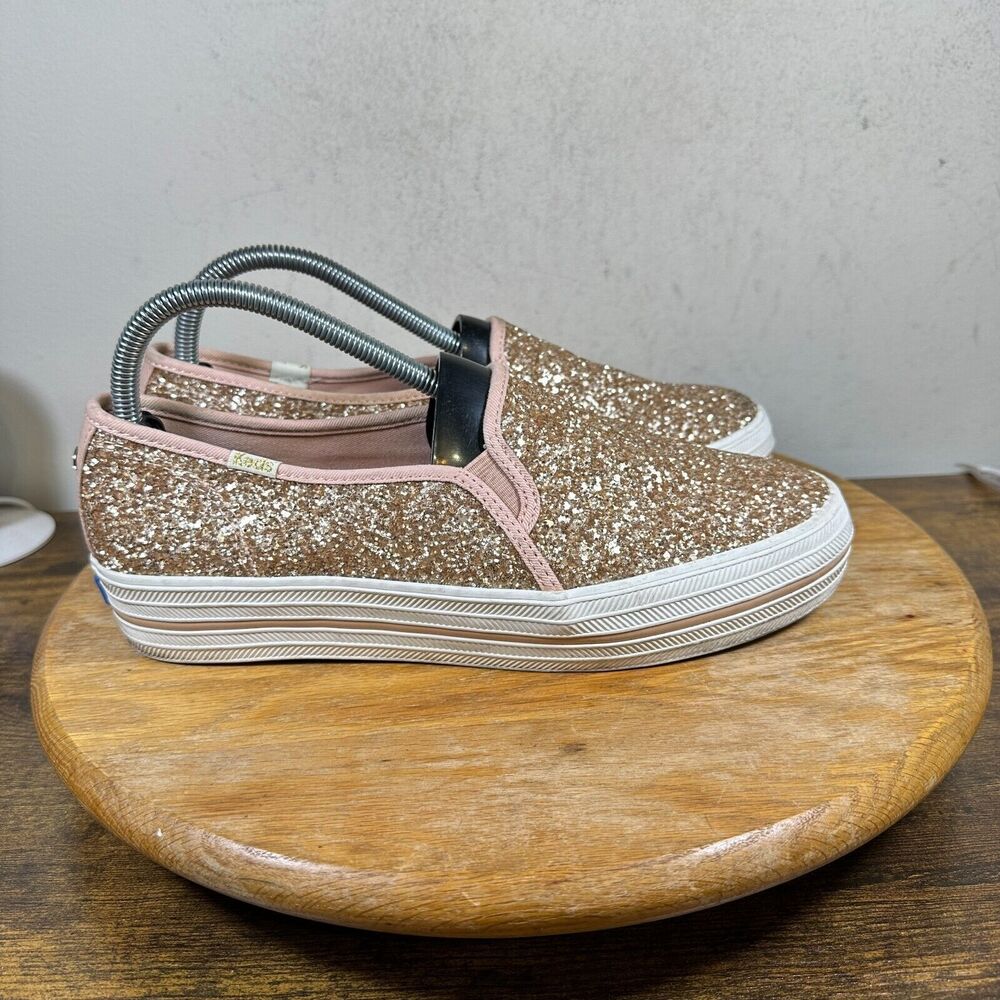 Keds x Kate Spade Triple Decker Women's Size 9 Rose Gold Glitter Shoes WF58740